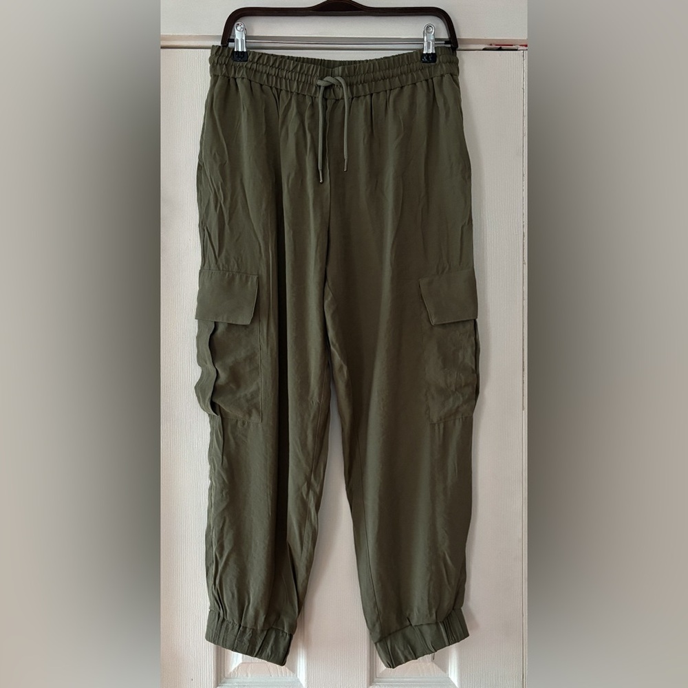 Zara‎ Olive Green Cargo Joggers Modal Blend Size Large EUC